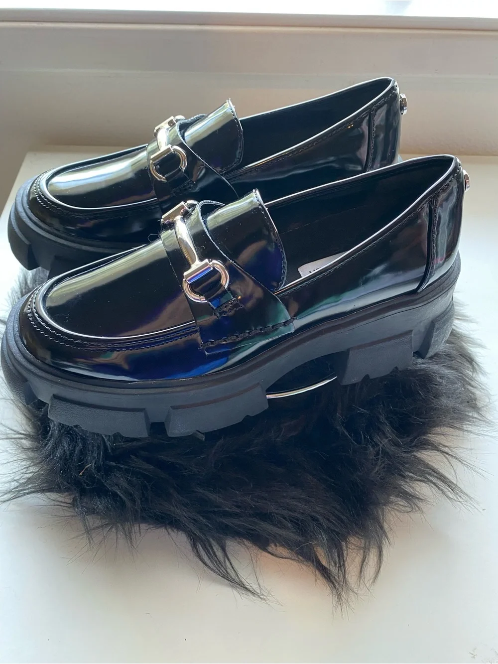 Steve Madden Black Patent Platform Loafers